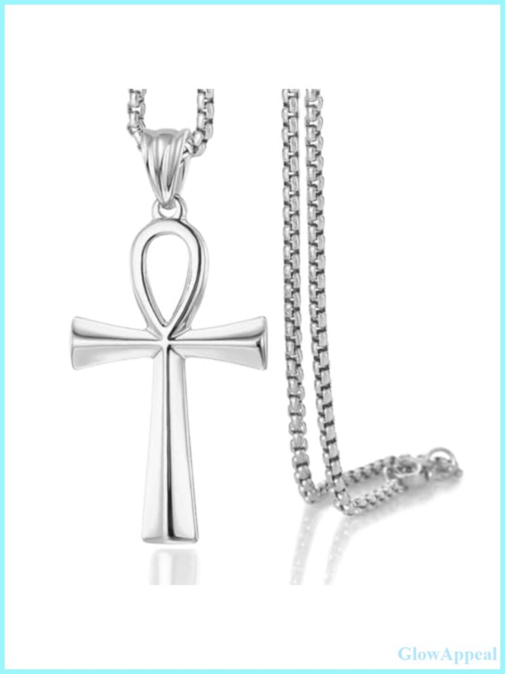 Ankh Cross Pendant Necklace Stainless Steel Rolo Curb Chain 24" Unisex